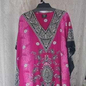 Easy Comfort Dressing Caftan Maxi Dress Pink Black Print O/S by NF
